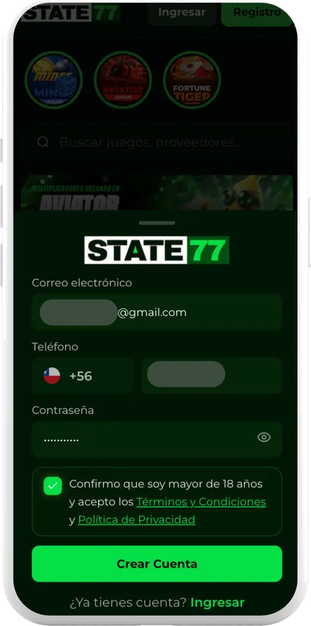 Captura de la app de State77 en Chile, pantalla 2